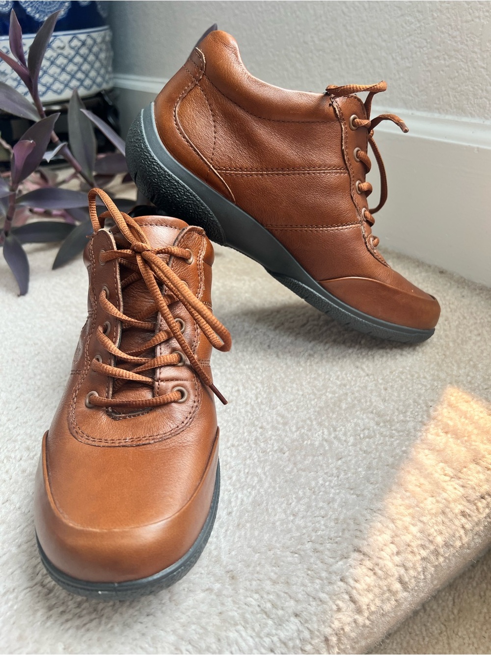 Hotter Women's Cognac Brown Leather Ankle Boots Outdoors Comfort Everyday Sz 7
